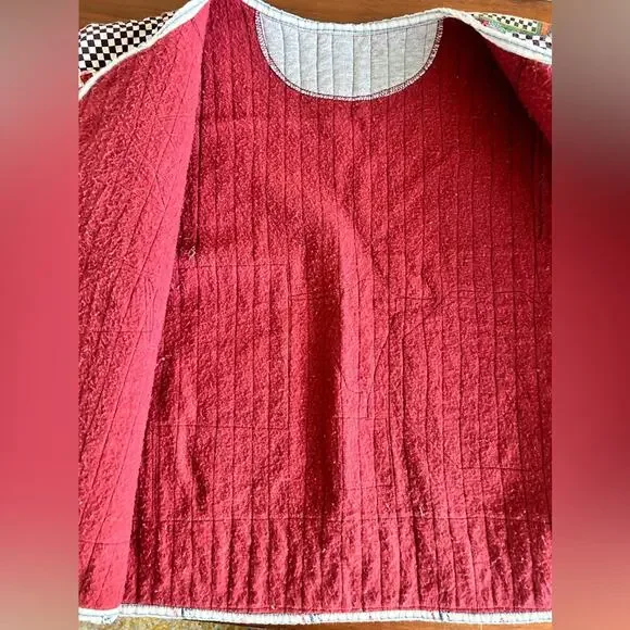 Vintage checkered oversized Cottagecore  Farm themed patchwork quilt coat L/XL - Picture 10 of 10